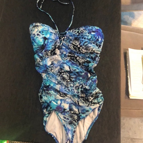 Gottex Blue, Black and White Bathing Suit Size 10 - Picture 1 of 6